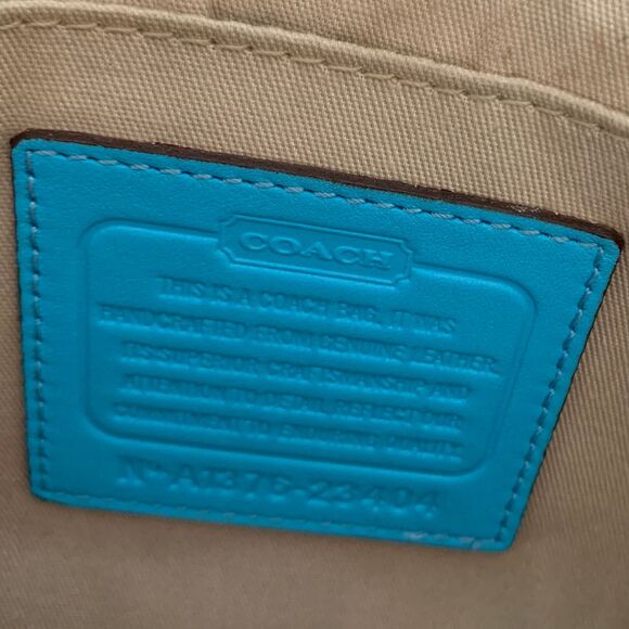Coach Perforated Vibrant Turquoise Blue Leather Flap Crossbody Shoulder Bag - Picture 8 of 15